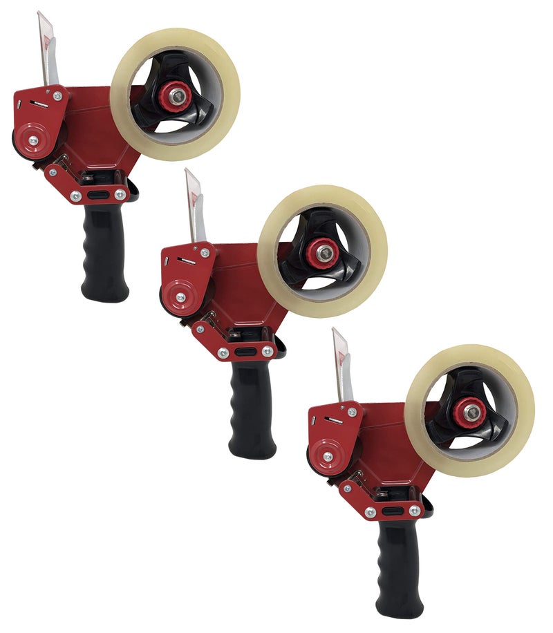 Clipco Premium Tape Dispenser Gun with Retractable Safety Blade and Tape Included (Pack of 3) (Red-Black) - Image 1